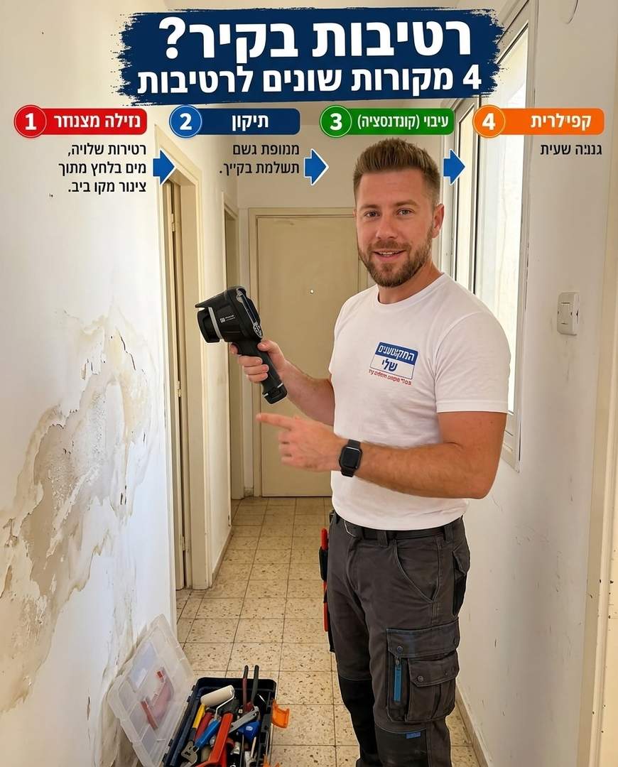 כתם רטיבות מתפשט על קיר פנימי בבית